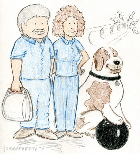 couple & dog cartoon
