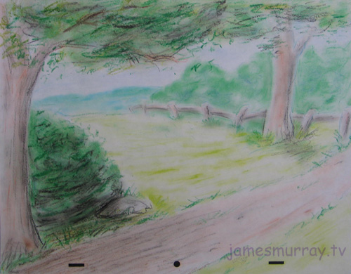 Pastel drawing of a background for the brownie